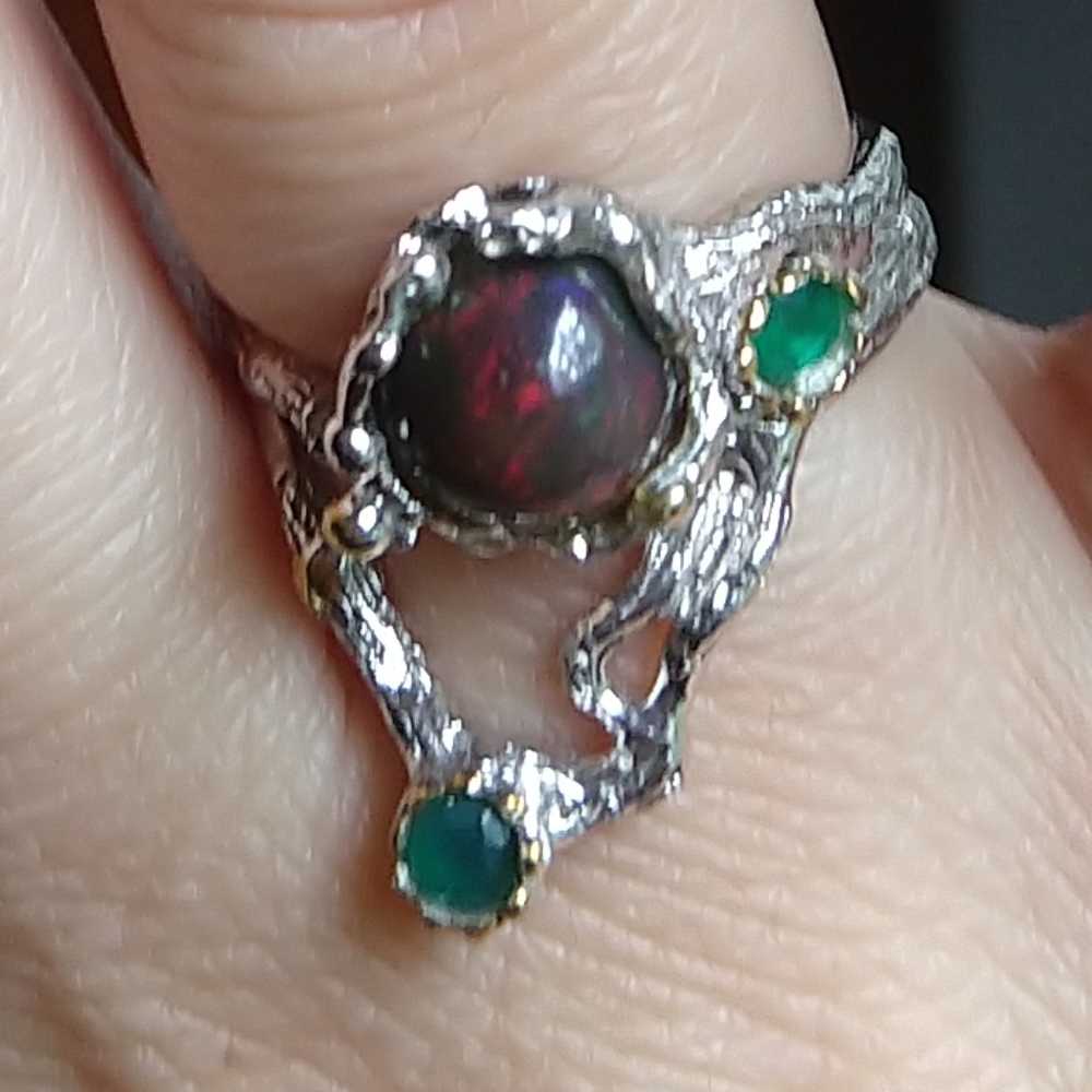 Natural black opal Onix sterling artistic ring - Picture 3 of 8